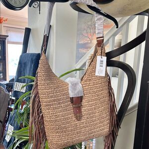 Steve Madden Brown Woven Fringe Shoulder Bag